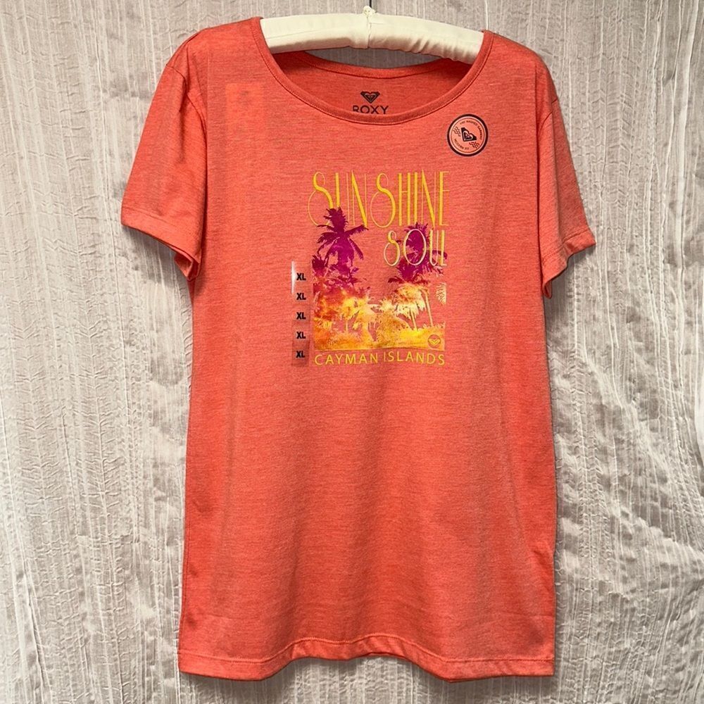 ROXY XL Coral Sunset Soulmate Cayman Islands Graphic Short Sleeve Tee
